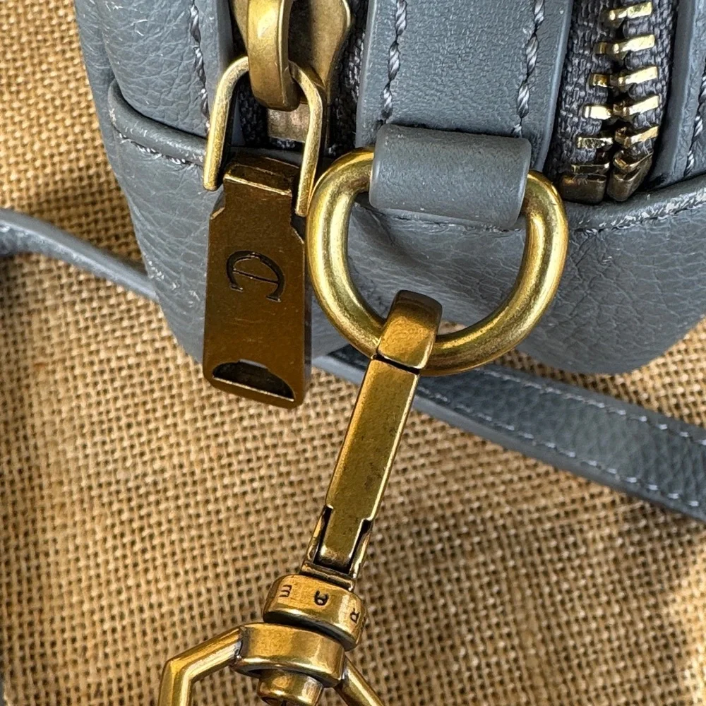 Etienne Aigner Gray Leather Crossbody Bag Purse Logo Camera Bag Stella Mini